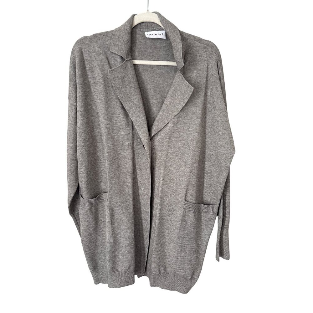 First Love Cardigan Sweater Size Small Collared Long Sleeve Heather Gray Staple